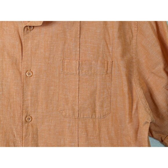Cubavera Men Size XL Solid Orange Cotton & Linen Short Sleeve Casual Cuban Shirt - Picture 10 of 16